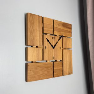 Parçalı Kare Ahşap Duvar Saati - El Yapımı, 4x35x35 cm, D007 - Woodvive