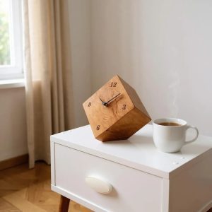 Ahşap Masa Saati - Yassı Küp, El Yapımı, 9x25x25 cm, D001 - Woodvive
