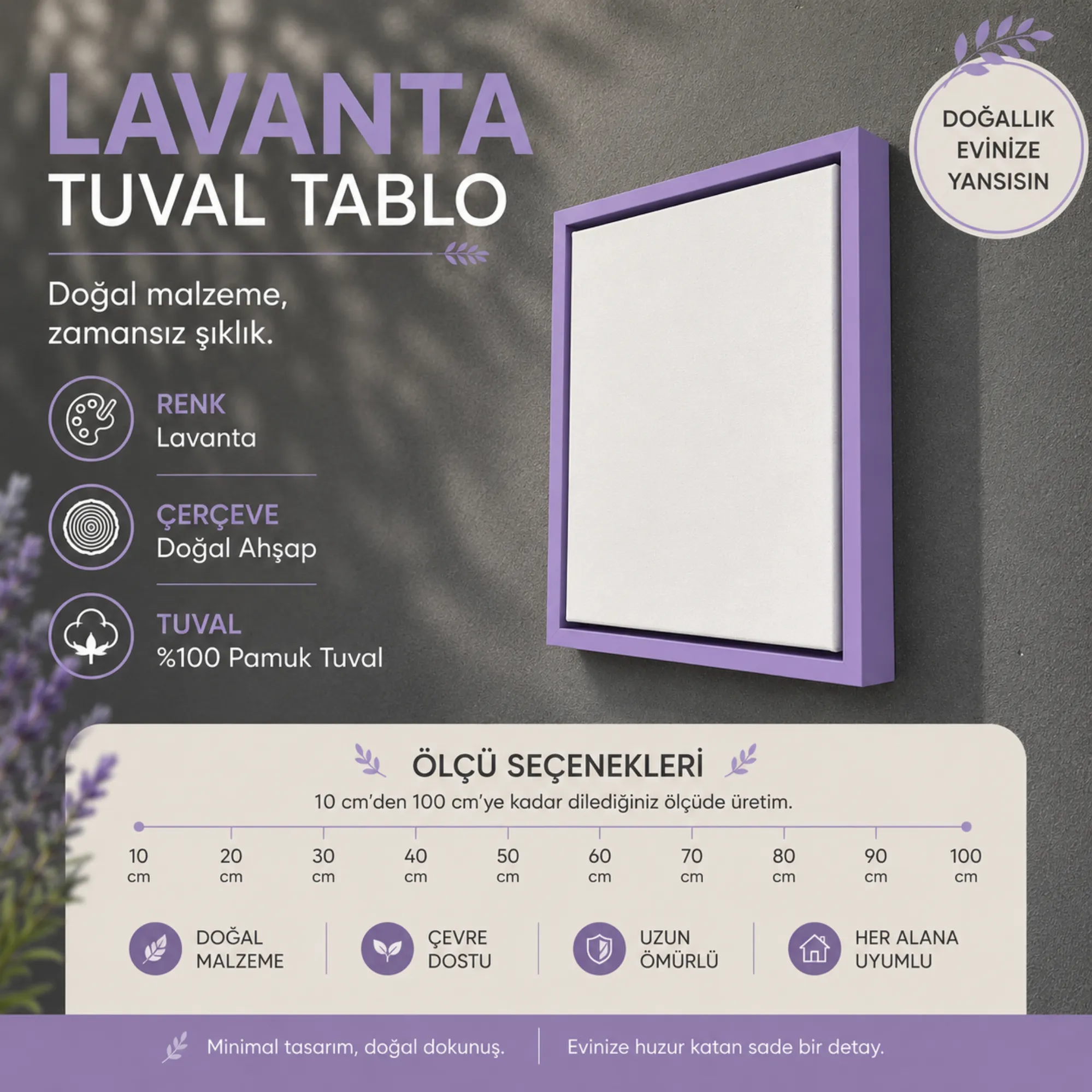 Ahşap çerçeveli tuval, renk lavanta